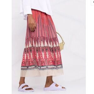 Ba&sh Daris metallic plisse pleated midi skirt red geometric abstract print jupe